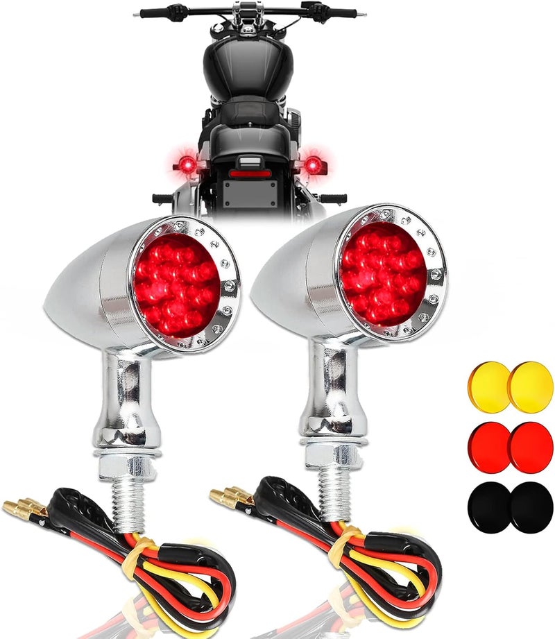 DREAMIZER 2pcs Chrome Bullet 15 LEDs Motorcycle Turn Signal Lights Front and Rear Indicator Lamps Compatible for Harley Honda Yamaha Cruiser Softail Sportster StreetBike Chopper Bobber - Image 1